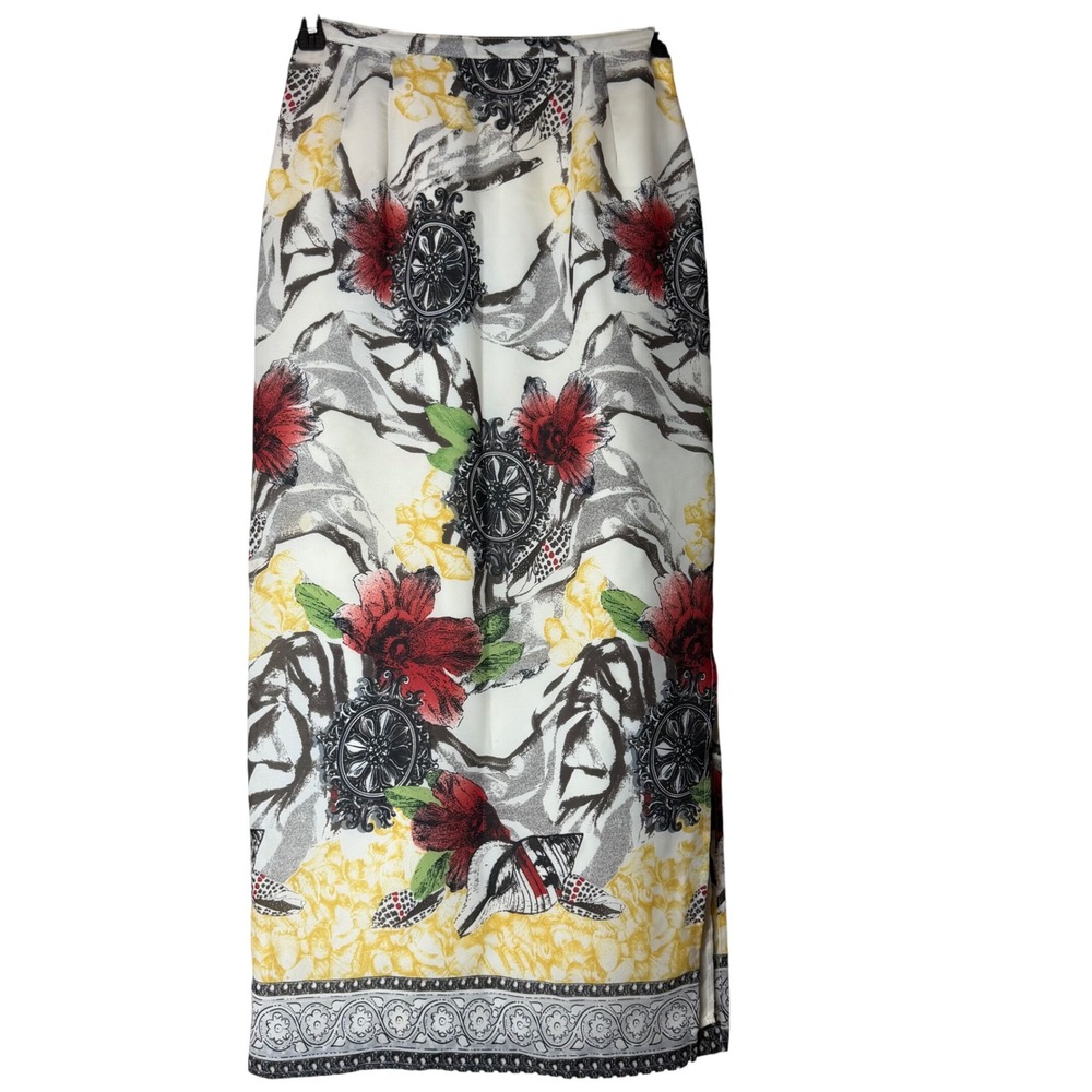 Intriguing Threads Maxi Skirt Womens 4 Cream Floral Baroque Vintage 90s Made USA
